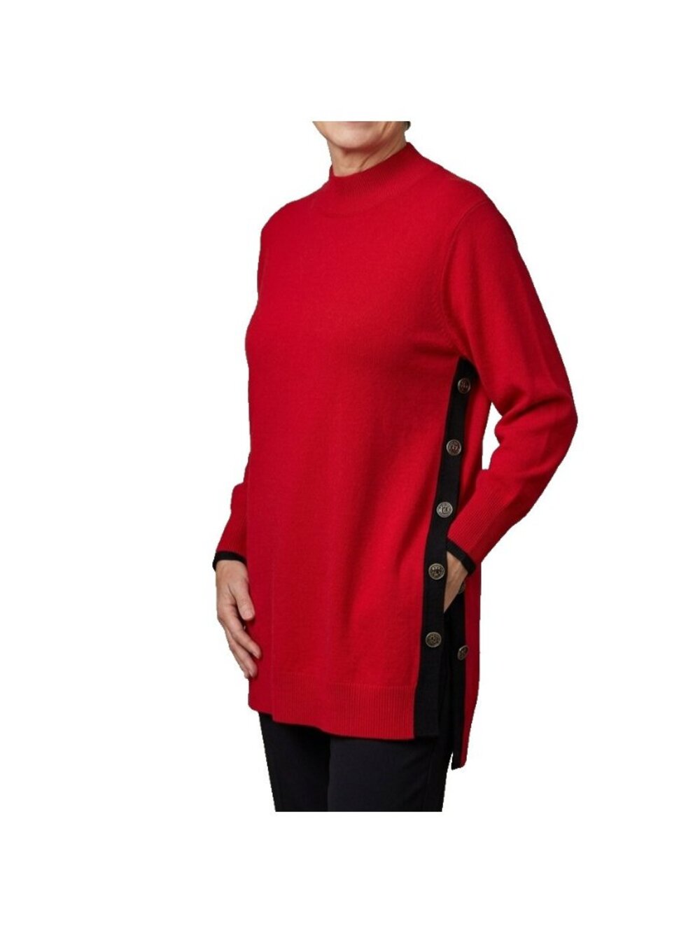 Chico's Size 3 (XL) Red Tunic Sweater with Side Buttons Mature Office NEW